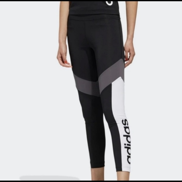 Adidas Women’s Aeroready Black White Gray Colorblock Logo Leggings M - Picture 2 of 10